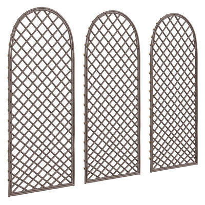 Set of 3 Outsunny wicker garden trellis panels with arched tops, studio shot