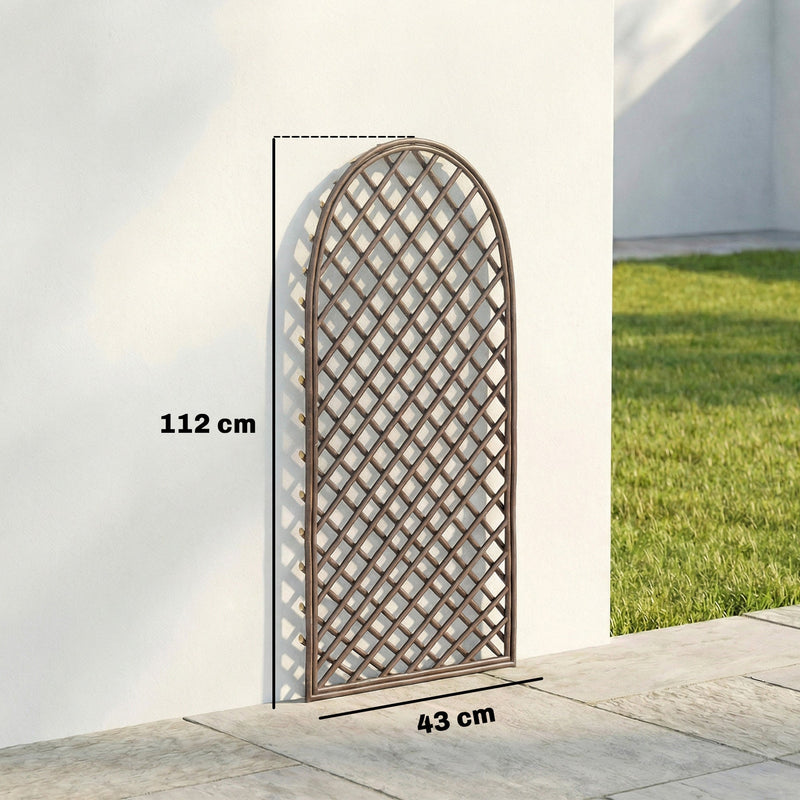 Dimension diagram showing one trellis panel at 112cm tall and 43cm wide