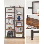 Loaded bookcase with insets of the wall anchor bracket and adjustable foot