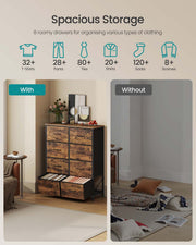 Chest of drawers holding folded clothes compared with clothes piled on the floor