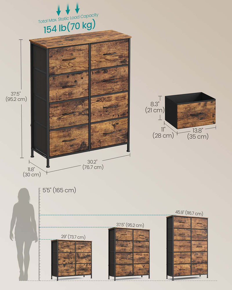 Dimensions diagram showing the chest at 76.7 cm wide, 30 cm deep and 95.2 cm tall