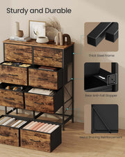 Feature callouts for the steel frame, rear drawer stopper and metal bracing