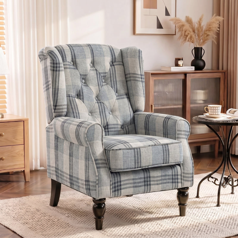 Wingback Accent Chair, Mixed Plaid