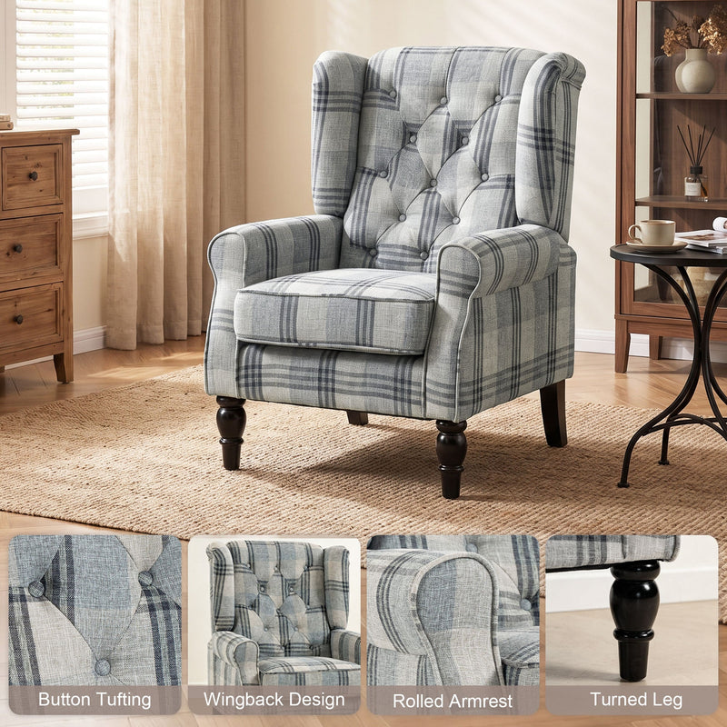Wingback Accent Chair, Mixed Plaid