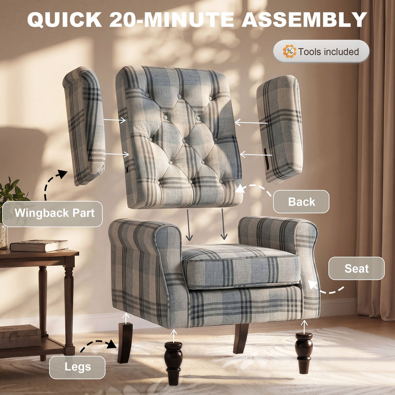 Wingback Accent Chair, Mixed Plaid