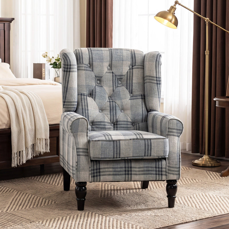 Wingback Accent Chair, Mixed Plaid