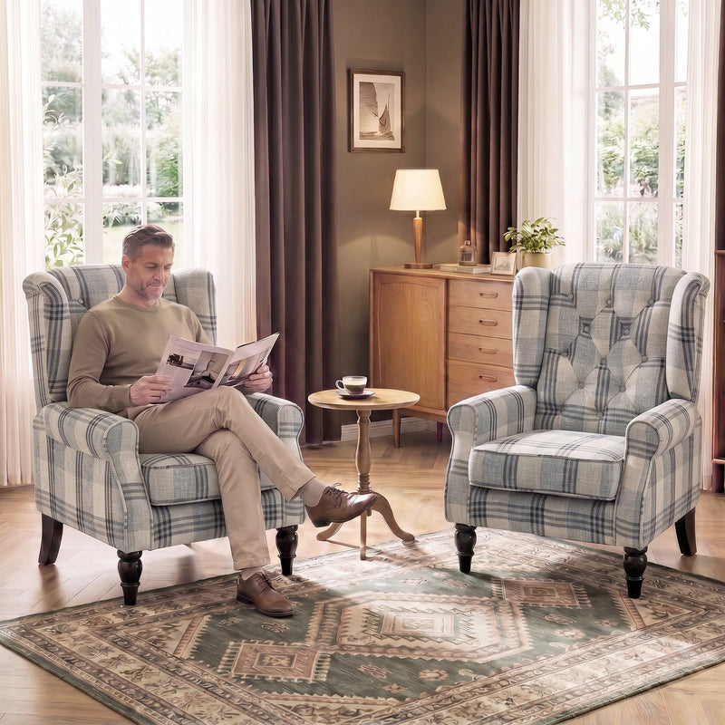 Wingback Accent Chair, Mixed Plaid
