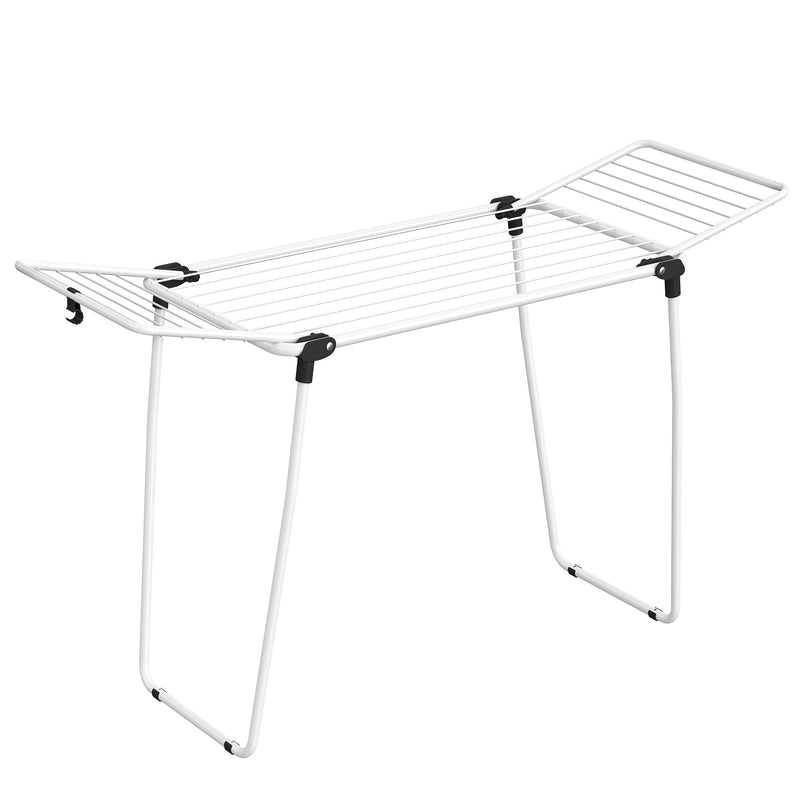 White winged clothes airer open on a plain background with black joints