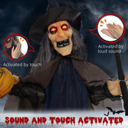 Diagram showing the Homcom witch with broomstick animatronic is activated by touch or loud sound