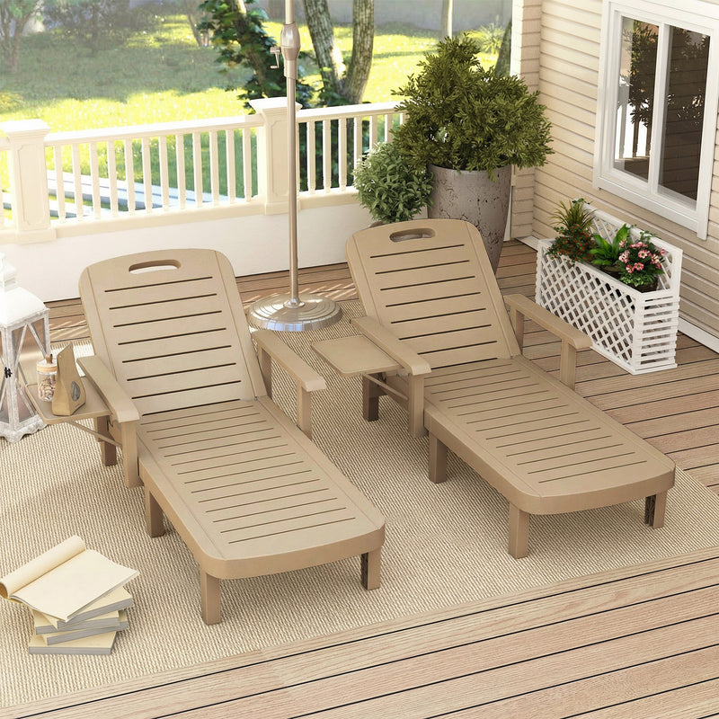 Adjustable Garden Sun Lounger Set with Reclining Backrest and Side Table Khaki