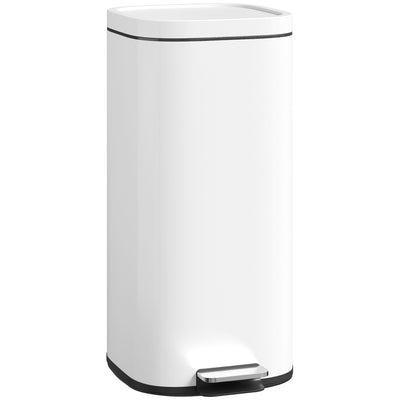 30L Pedal Kitchen Bin With Soft Close Lid And Removable Inner Bucket For Home Use White