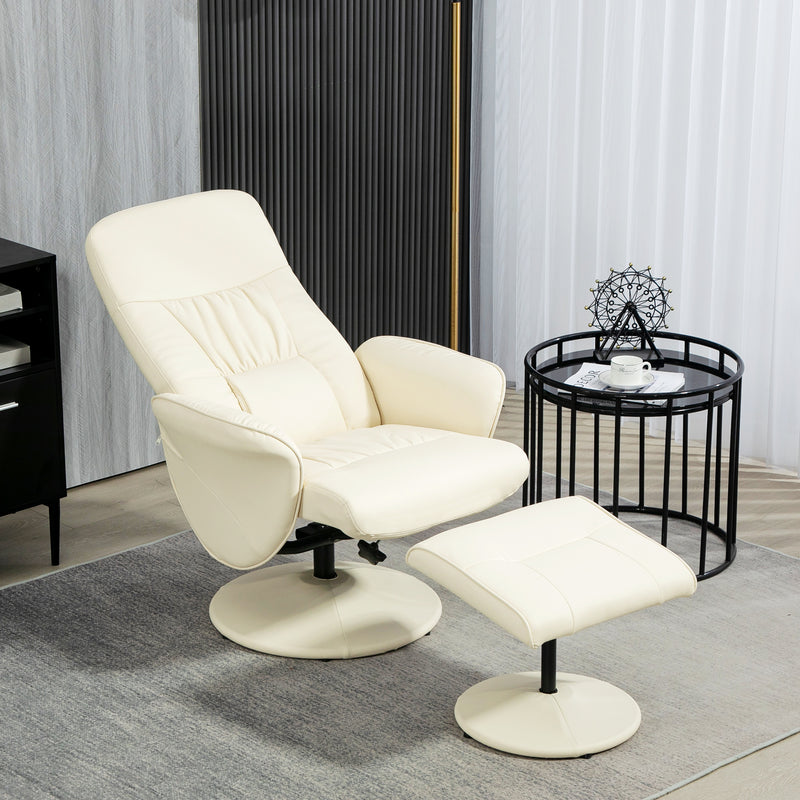 Swivel Recliner Chair with Footstool and High Back for Lounge Comfort, Cream White