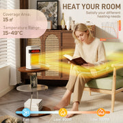 1500W Ceramic Electric Fan Heater With Oscillation and Flame Effect For Bedrooms White