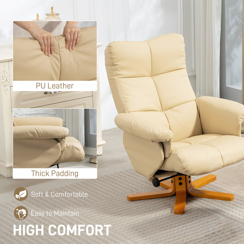 PU Leather Swivel Recliner Chair with Footstool and Storage for Lounge Comfort, Beige