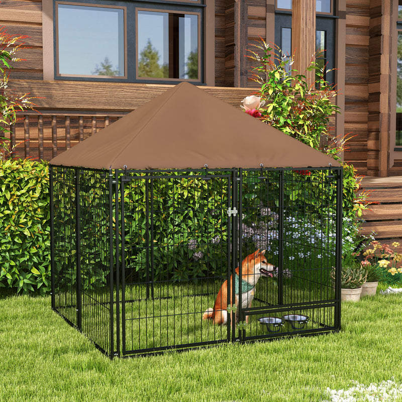 Outdoor Dog Kennel with Roof and Rotating Bowl Ideal for Garden Play and Safety Black