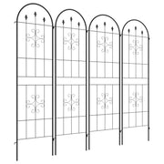 Garden Trellis Panels Set of 4 for Climbing Plants with Decorative Curved Design Black Outsunny
