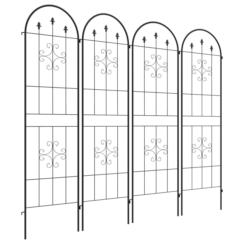 Garden Trellis Panels Set of 4 for Climbing Plants with Decorative Curved Design Black Outsunny