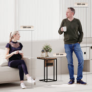 C Shaped Side Table with Foldable Top and USB Charging Station Ideal for Small Spaces Rustic Brown