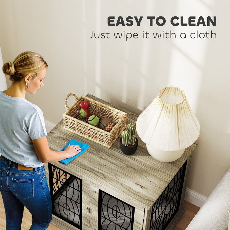 Indoor Dog Crate End Table with Soft Cushion and Lockable Door for Medium Dogs Black