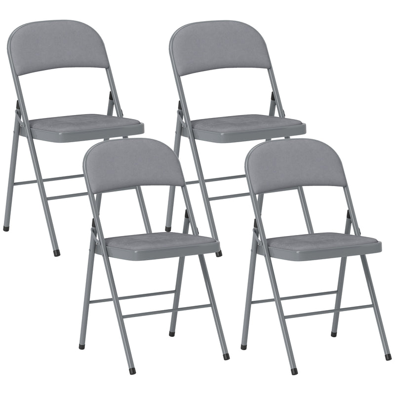 Folding Chairs Set of 4 with Padded Seats for Extra Home Seating Light Grey Outsunny