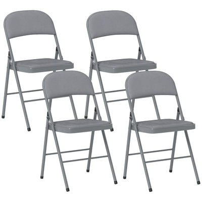 Folding Chairs Set of 4 with Padded Seats for Extra Home Seating Light Grey Outsunny