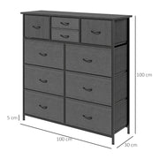 10 Drawer Fabric Chest of Drawers with Steel Frame for Bedroom Storage Black