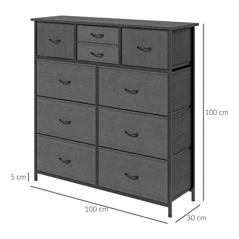 10 Drawer Fabric Chest of Drawers with Steel Frame for Bedroom Storage Black