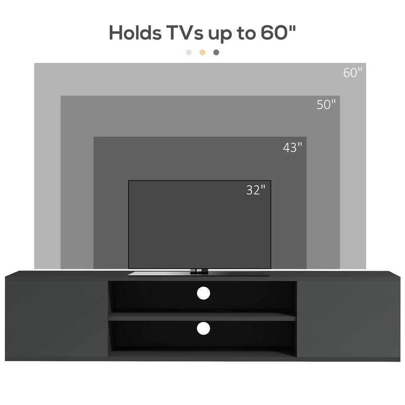 Wall Mounted Floating TV Stand for TVs up to 60 Inch with Storage and Cable Management Grey