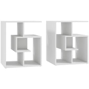 Set of 2 Three Tier Side Tables with Open Storage Shelves for Living Room or Bedroom, White