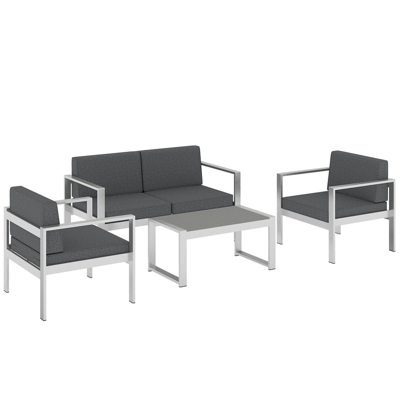4-Piece Aluminium Garden Lounge Set with 10cm Deep Cushions and Wood-Effect Coffee Table, Dark Grey