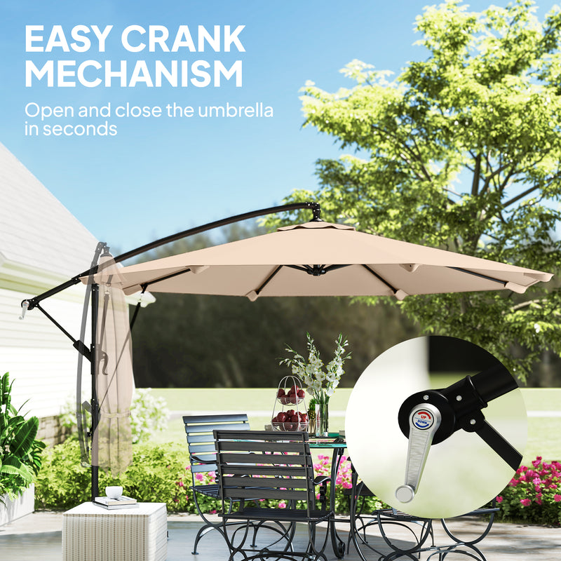 Garden Cantilever Parasol with Large Shade and Wind Ropes for Patio Comfort, Khaki