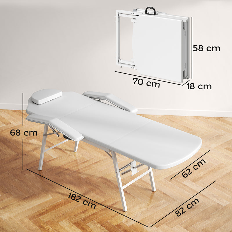 3 Section Foldable Massage Table with Adjustable Backrest for Spa and Beauty Treatment White
