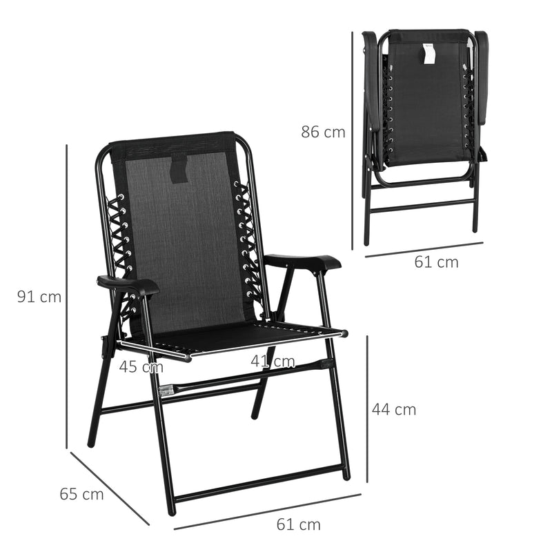 4 Piece Black Folding Garden Chair Set with Armrests for Camping Beach or Patio Use