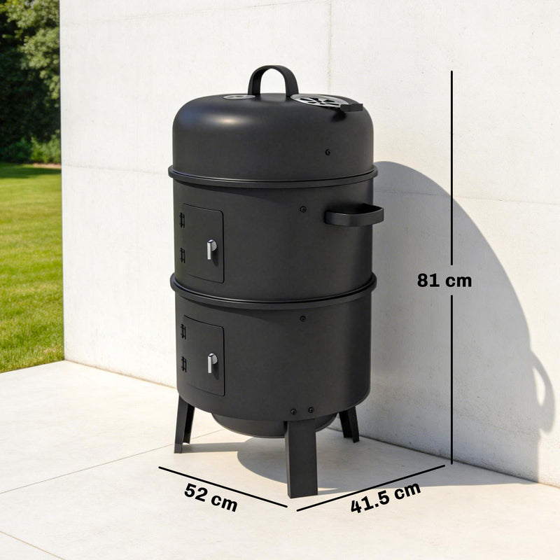 BBQ Smoker Grill and Fire Pit for Easy Outdoor Cooking with Two-Tier Cooking Space Black Outsunny
