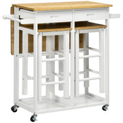 Kitchen Island Trolley with Storage Drawers and Drop Leaf Top with 2 Stools White