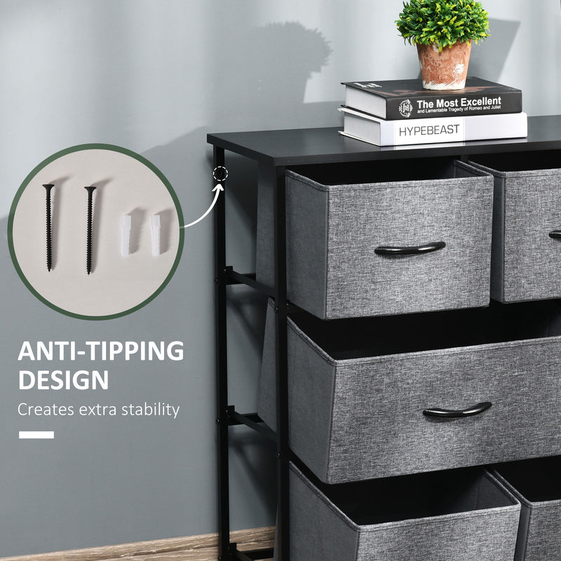 Dark Grey 8 Drawer Fabric Chest of Drawers for Bedroom and Living Room Storage