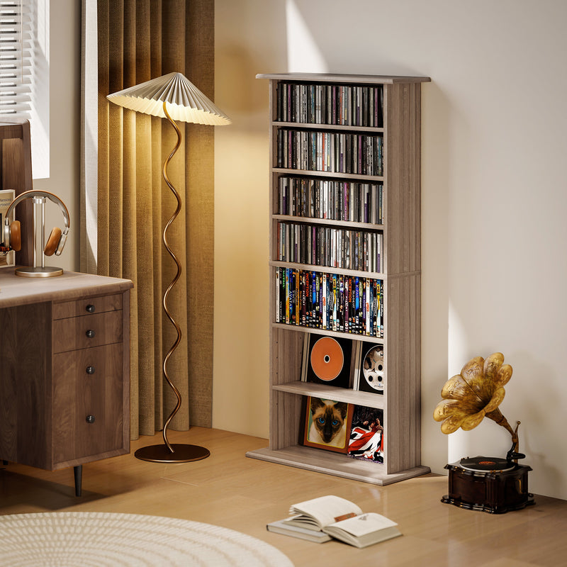 Tall Rotating CD Storage Tower With 360 Degree Access For Home Organisation Natural Wood AOSOM