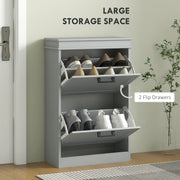 Two Drawer Shoe Storage Cabinet Holds Up To 10 Pairs Ideal for Hallways Grey