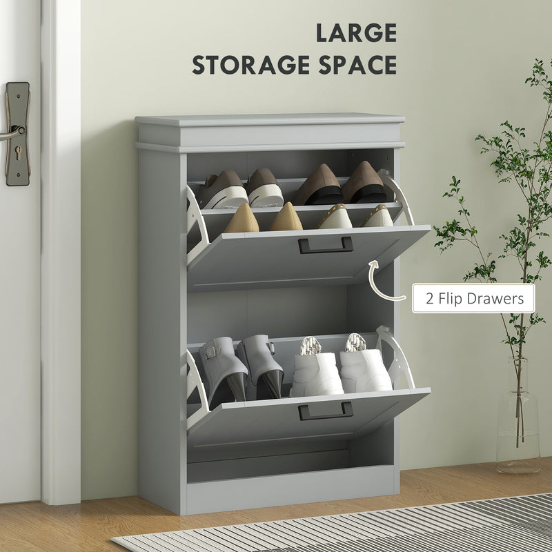 Two Drawer Shoe Storage Cabinet Holds Up To 10 Pairs Ideal for Hallways Grey