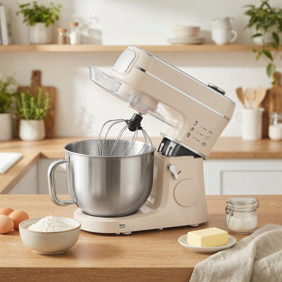 Stand Mixer for Home Baking with 6 L Bowl and 1400 W Motor Cream AOSOM