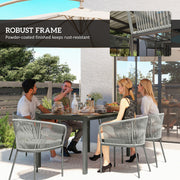 Grey 6 Seater Rattan Garden Dining Set with Rectangular Acacia Table and Cushions by Outsunny