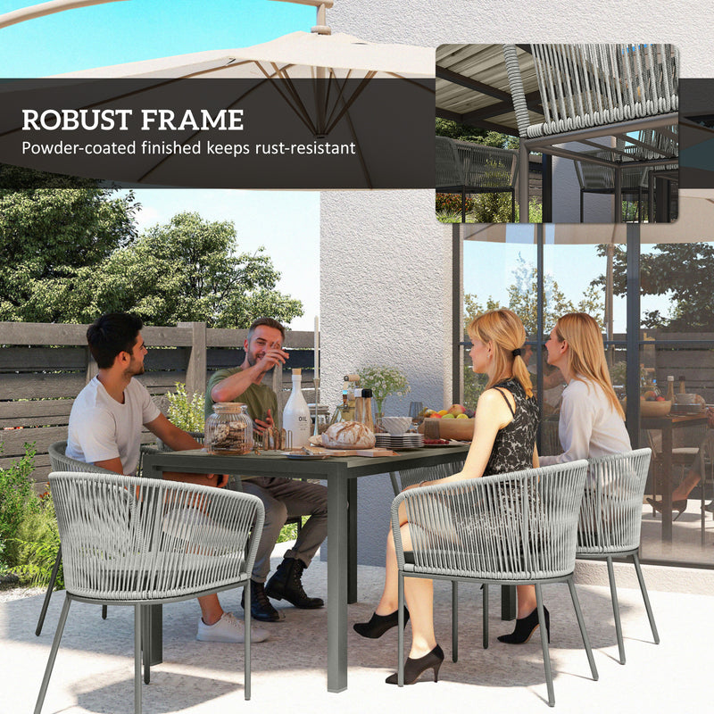 Grey 6 Seater Rattan Garden Dining Set with Rectangular Acacia Table and Cushions by Outsunny