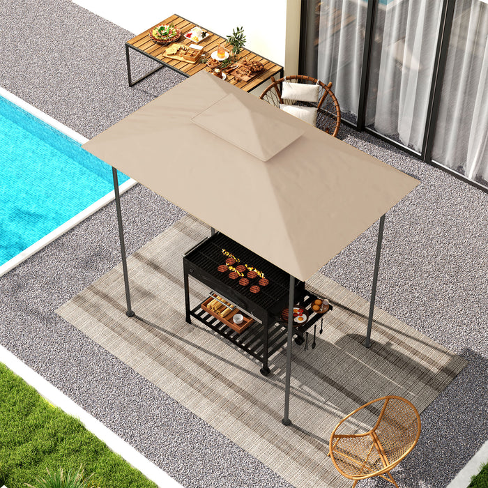 Beige Grill Gazebo Replacement Canopy UPF50+ Double Tiered 1.5 x 2.4m Top Cover by Outsunny