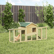 Wooden Outdoor Chicken Coop with Run and Nesting Box for Easy Egg Collection and Cleaning, Natural Wood Green PawHut