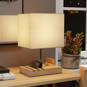 Modern Bedside Table Lamp with USB Charging Ports and Phone Stands for Bedroom White AOSOM