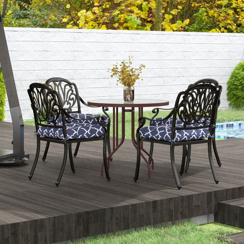 Blue 4 Piece Garden Chair Cushion Set With Ties For Indoor Or Outdoor Comfort