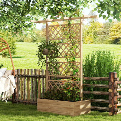 Wooden Raised Garden Bed With Trellis For Growing Vegetables Herbs And Flowers Outdoors