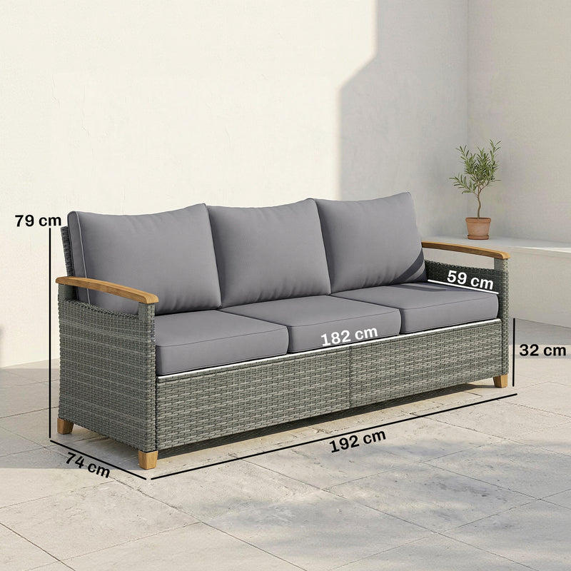 3 Seater Rattan Garden Sofa with Deep Cushions for Comfortable Outdoor Relaxing Grey
