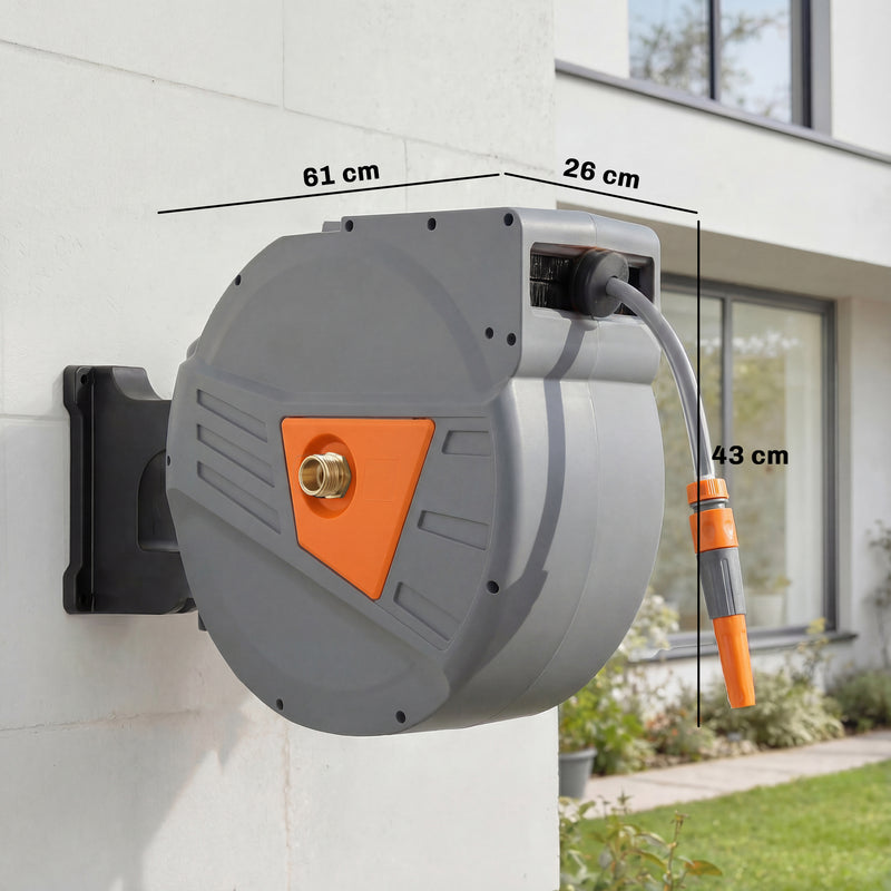 Retractable Garden Hose Reel With 40m Tangle Free Hose for Easy Watering and Cleaning Orange Outsunny