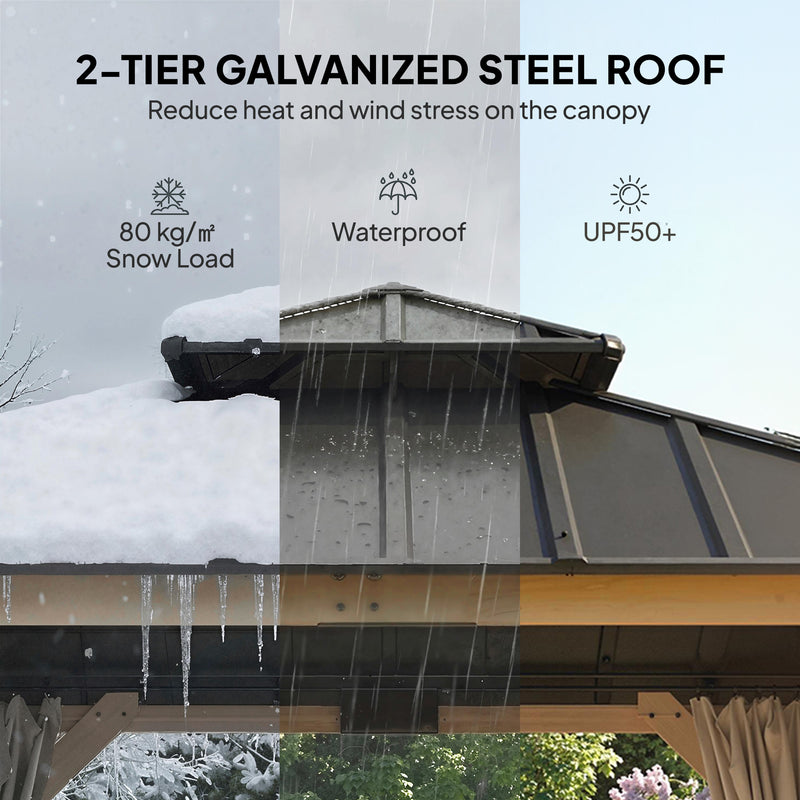 3x3m Wooden Garden Gazebo with Galvanised Steel Roof for Year Round Shelter and Privacy Natural Finish